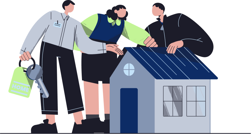 Landlord meeting tenants outside a rental property