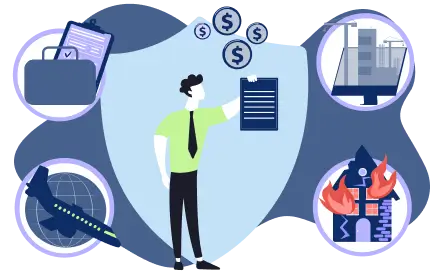 Business owner reviewing insurance coverage for property damage, aviation risks, financial loss and liability claims