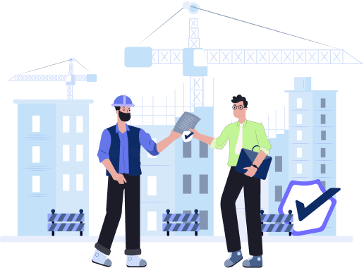Contractor and insurance agent doing an insurance agreement before starting contruction