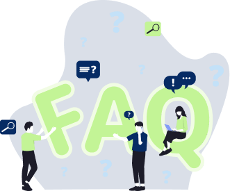 Illustration of large 'FAQ' letters with people interacting with question marks and magnifying glass icons.