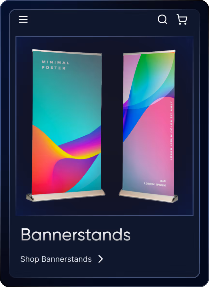 Custom banner stand for trade shows and events showcasing branded messaging and promotions.