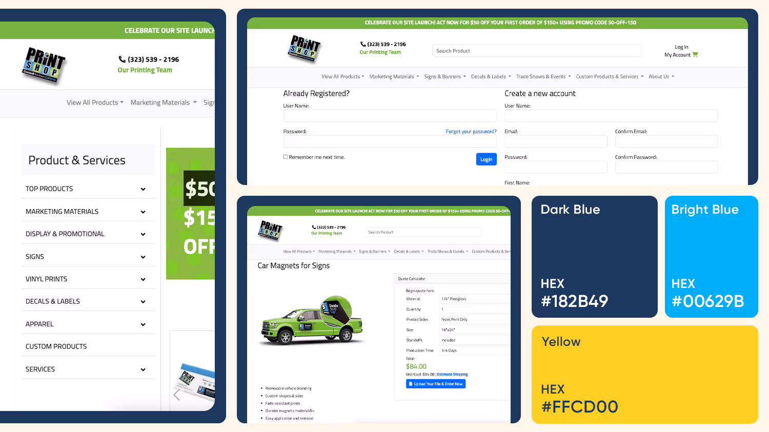 Background image of PrintNow website designs highlighting custom web-to-print solutions and user-friendly interfaces.