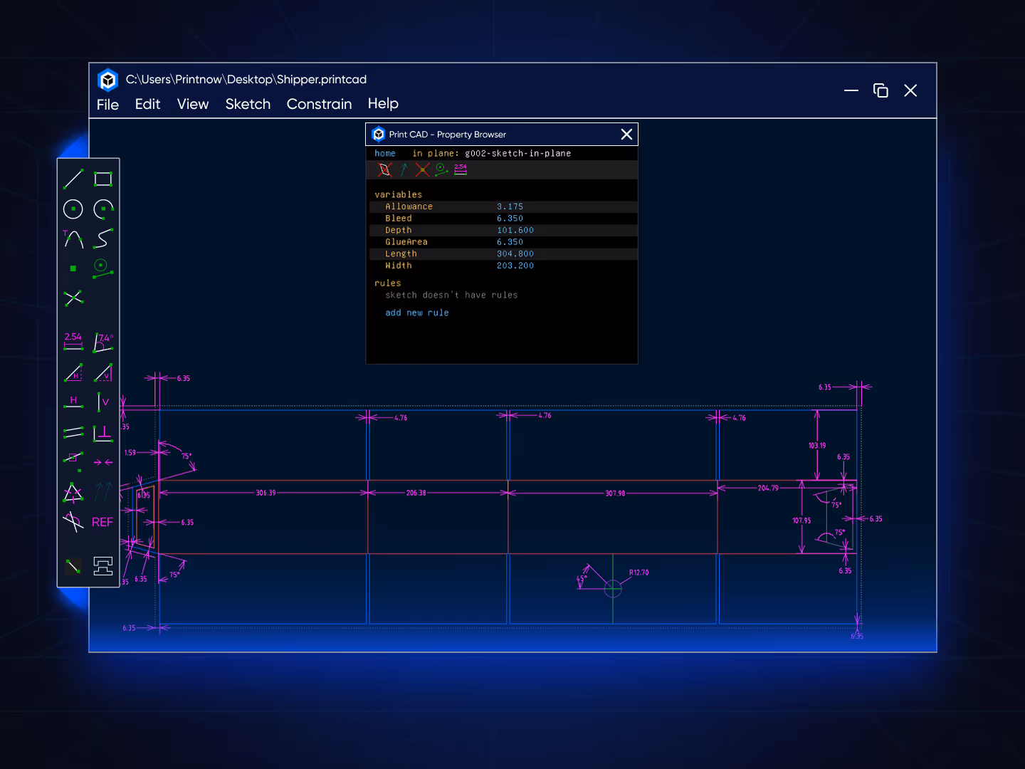 Print CAD interface showing the resolver engine testing a packaging structure for accuracy and stability.