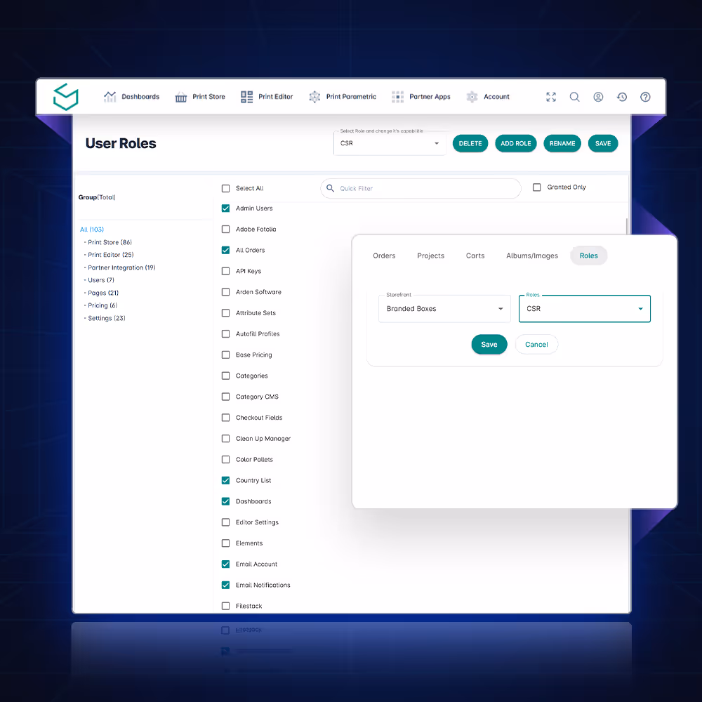 unified web to print software platform tools