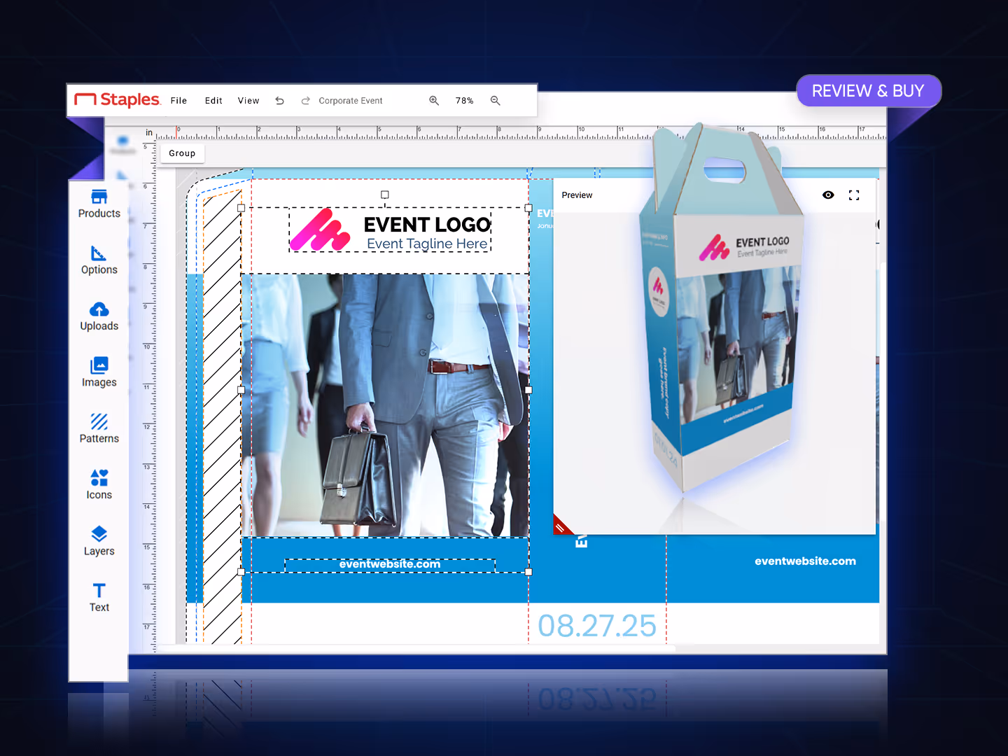 Design interface showing multiple elements selected and grouped together.