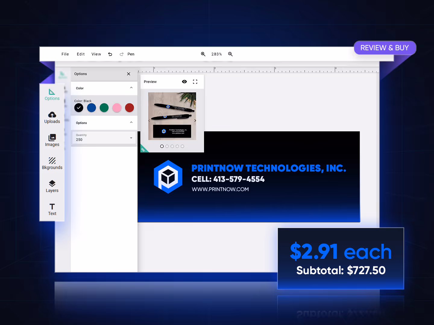 Mockup of a pricing calculator with customizable options and real-time price updates.