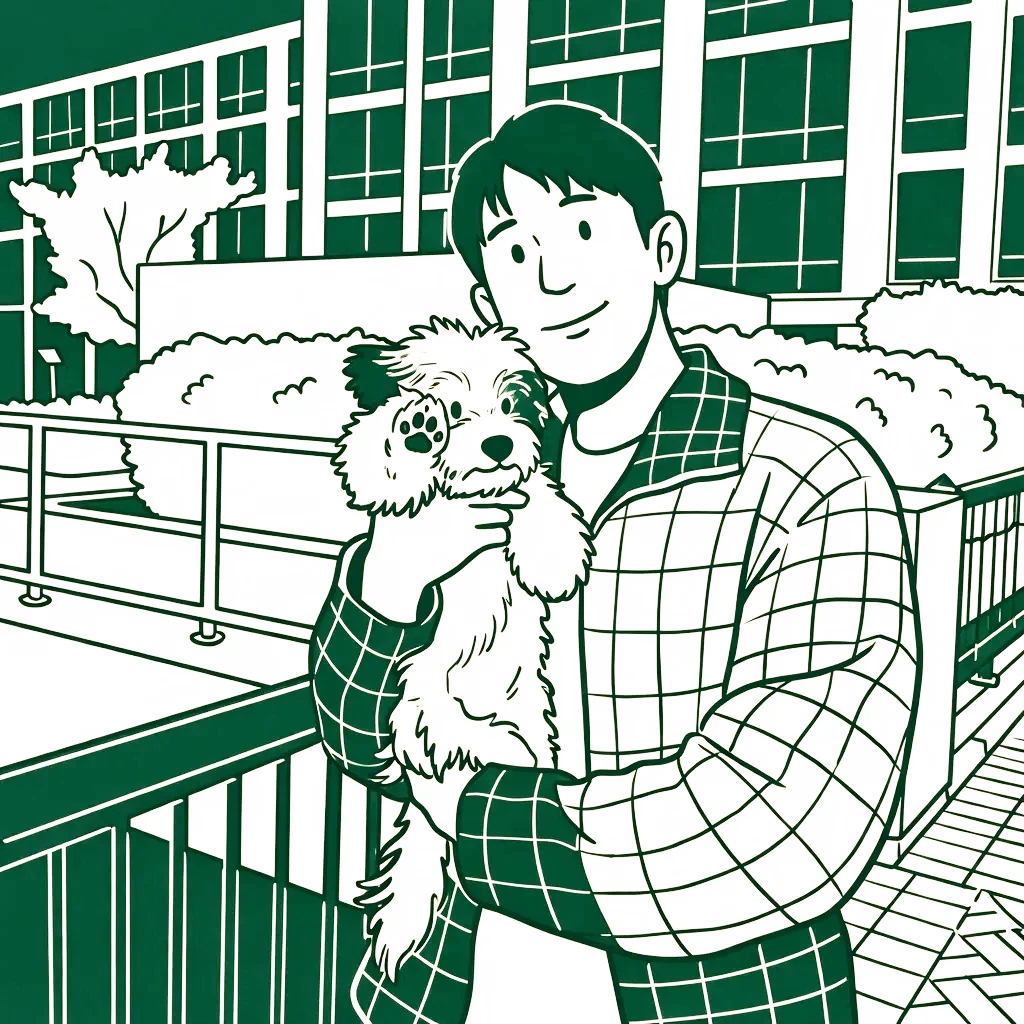 Chris holding a small dog