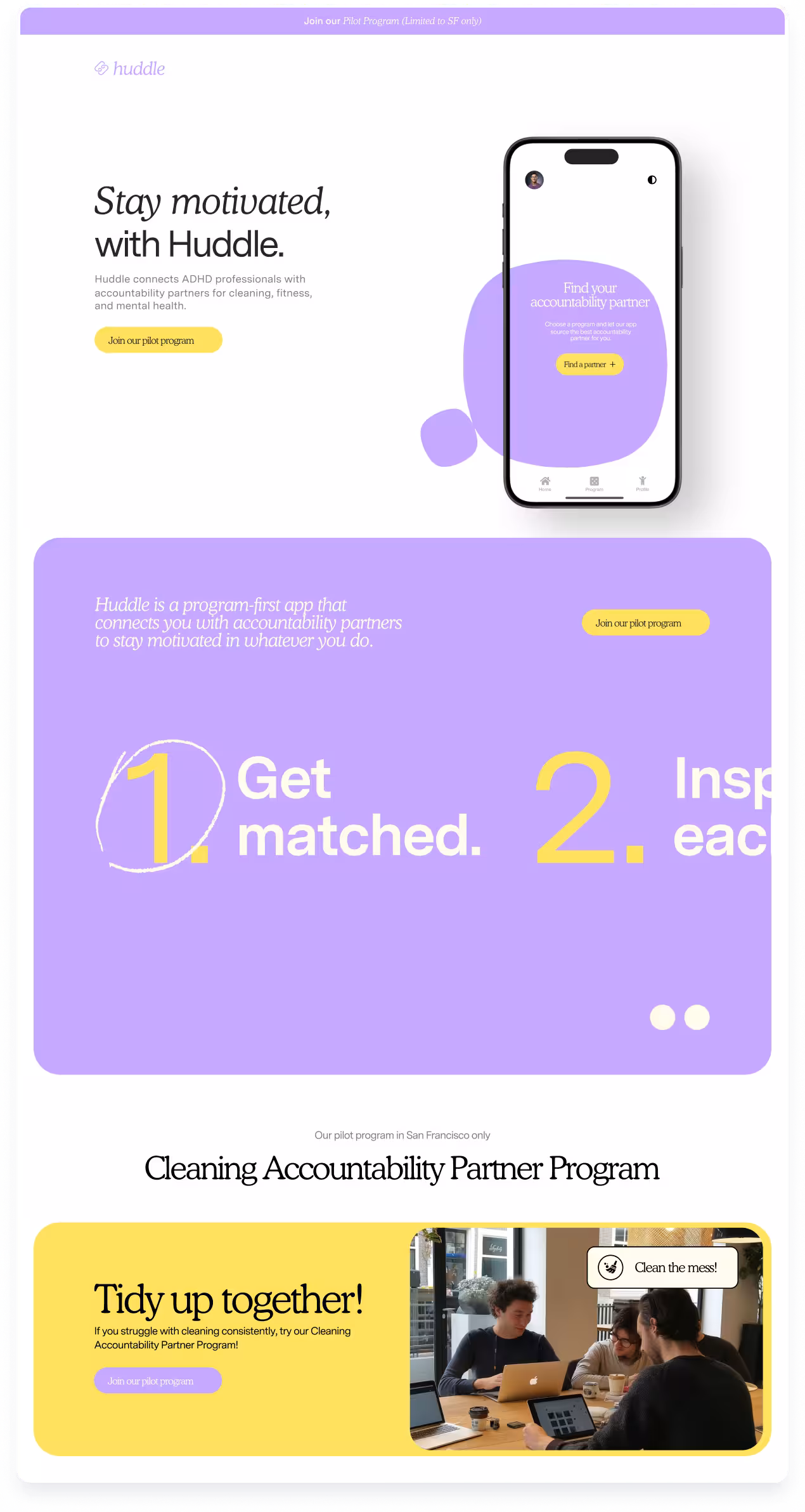Huddle landing page