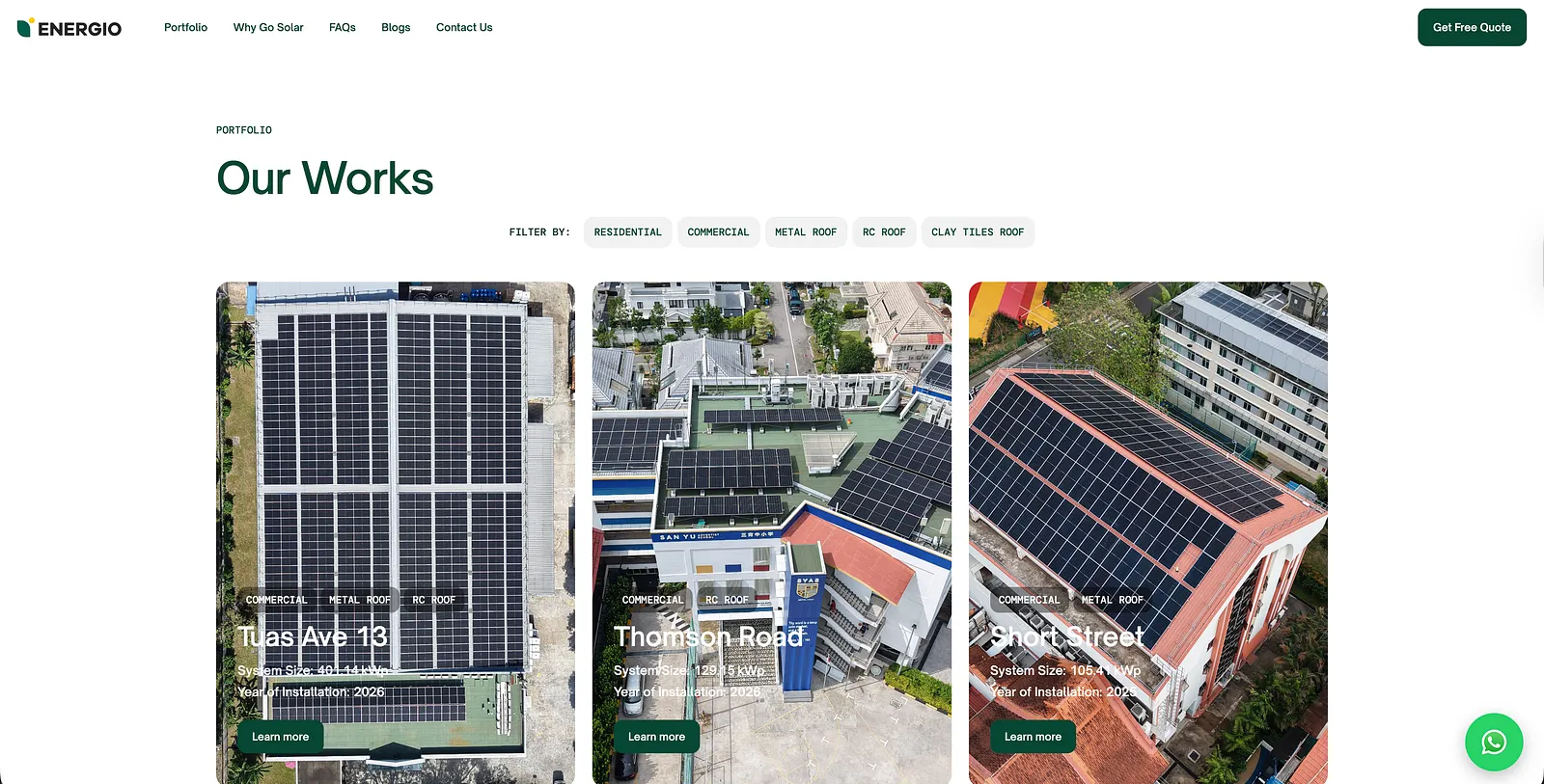 Energio website portfolio page