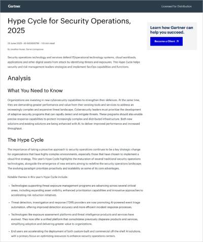 Gartner Hype Cycle for Security Operations 2025