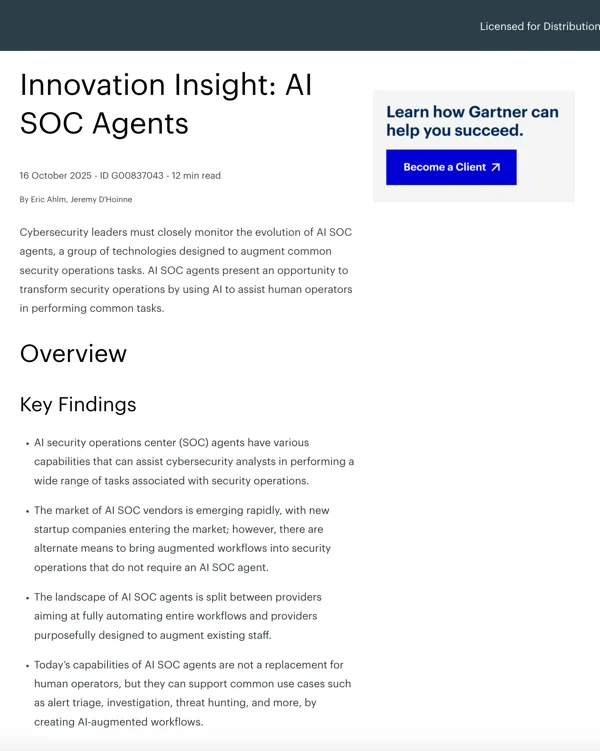 Gartner Report: Innovation Insights - AI SOC Agents