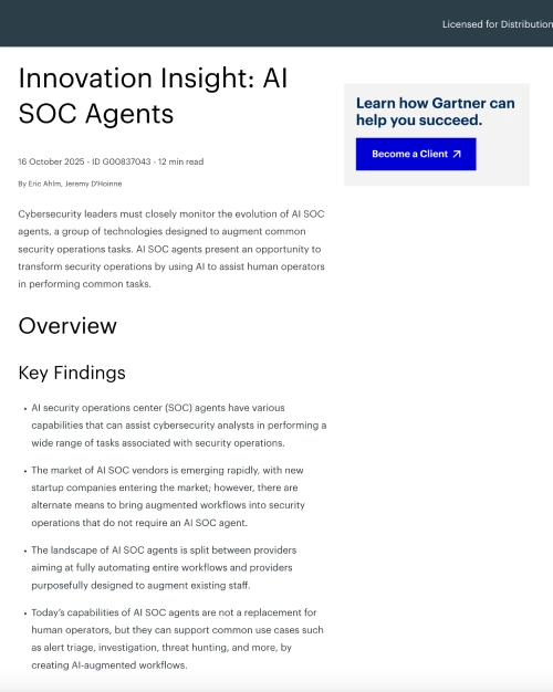 Gartner Report: Innovation Insights - AI SOC Agents