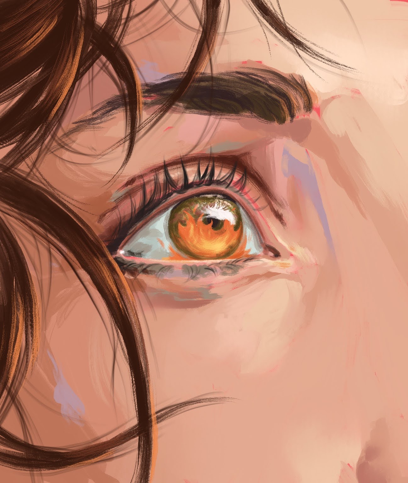 Wildfire reflected in a woman's eyes. 