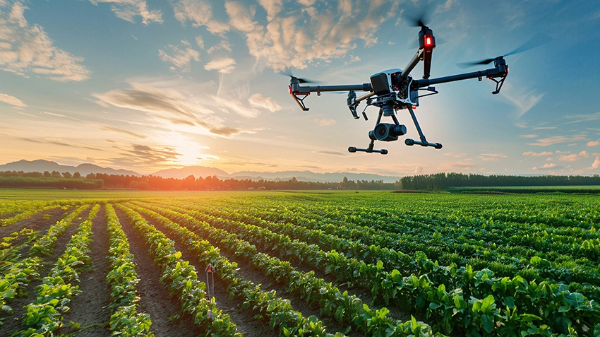 A drone above a field