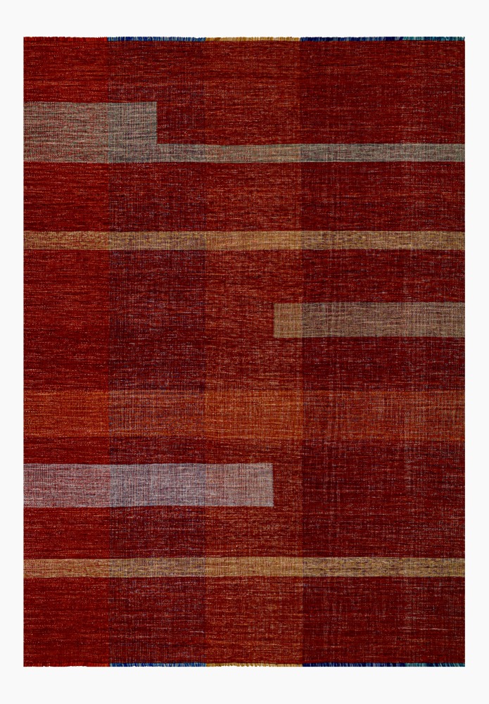 Kilim moderne design rouge et orange 349 x 252 cm