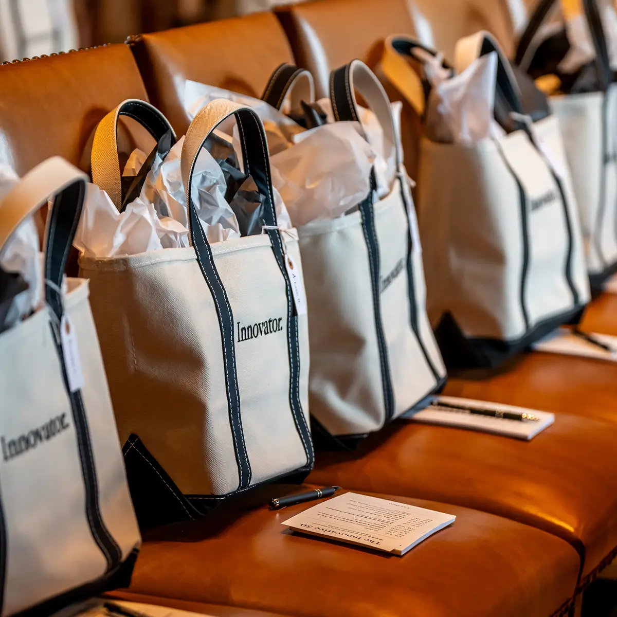 A bag on the chair with Innovator logo