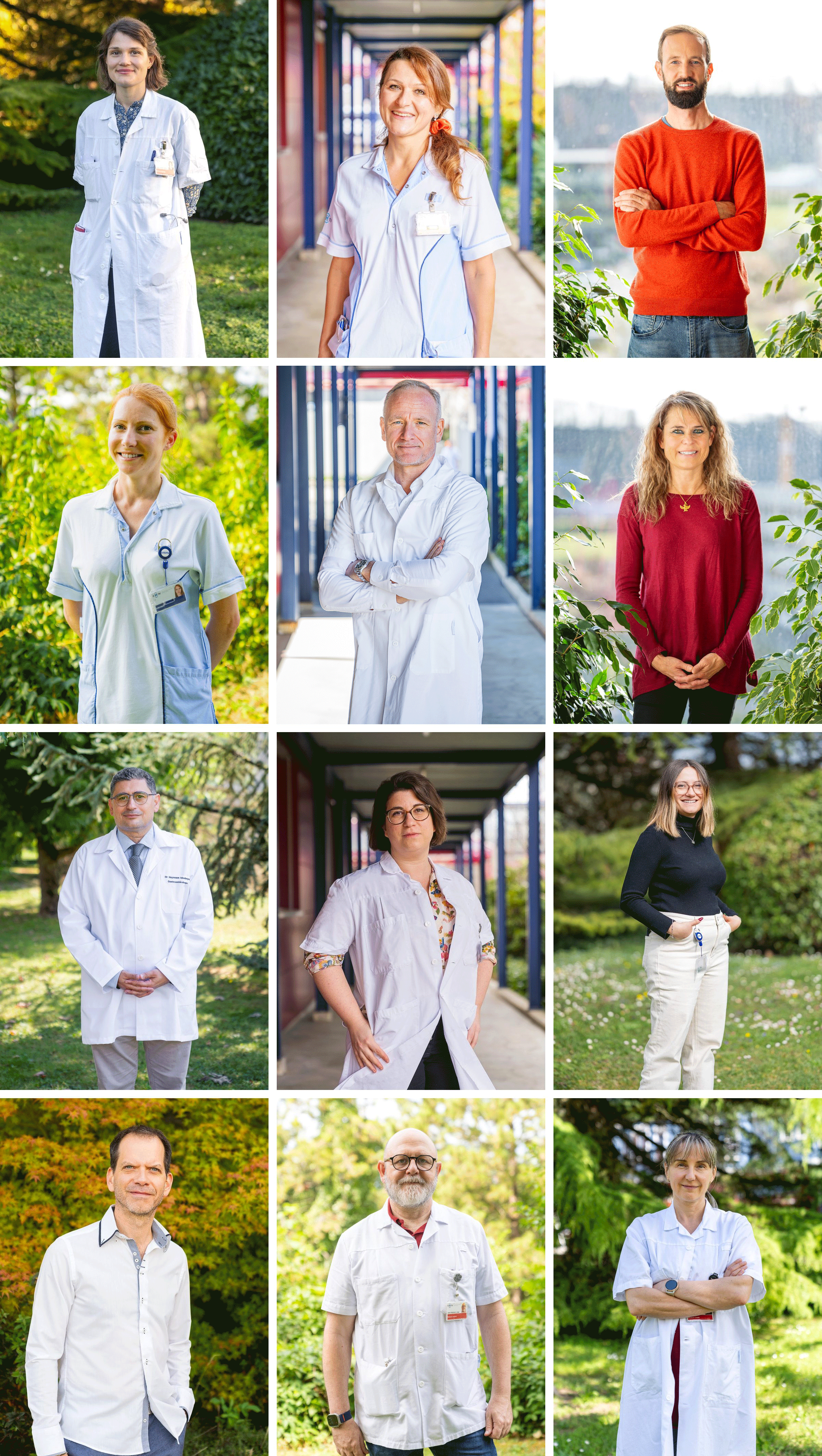 Grid of twelve eHnv staff portraits, photographed outdoors in natural light at eye level