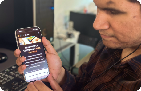 Accessibility tester using a screen reader on a mobile website.