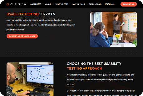 PLUS QA's website Usability Testing Service page
