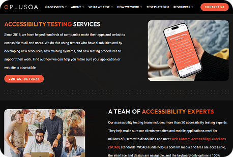 PLUS QA's website accessibility testing service page