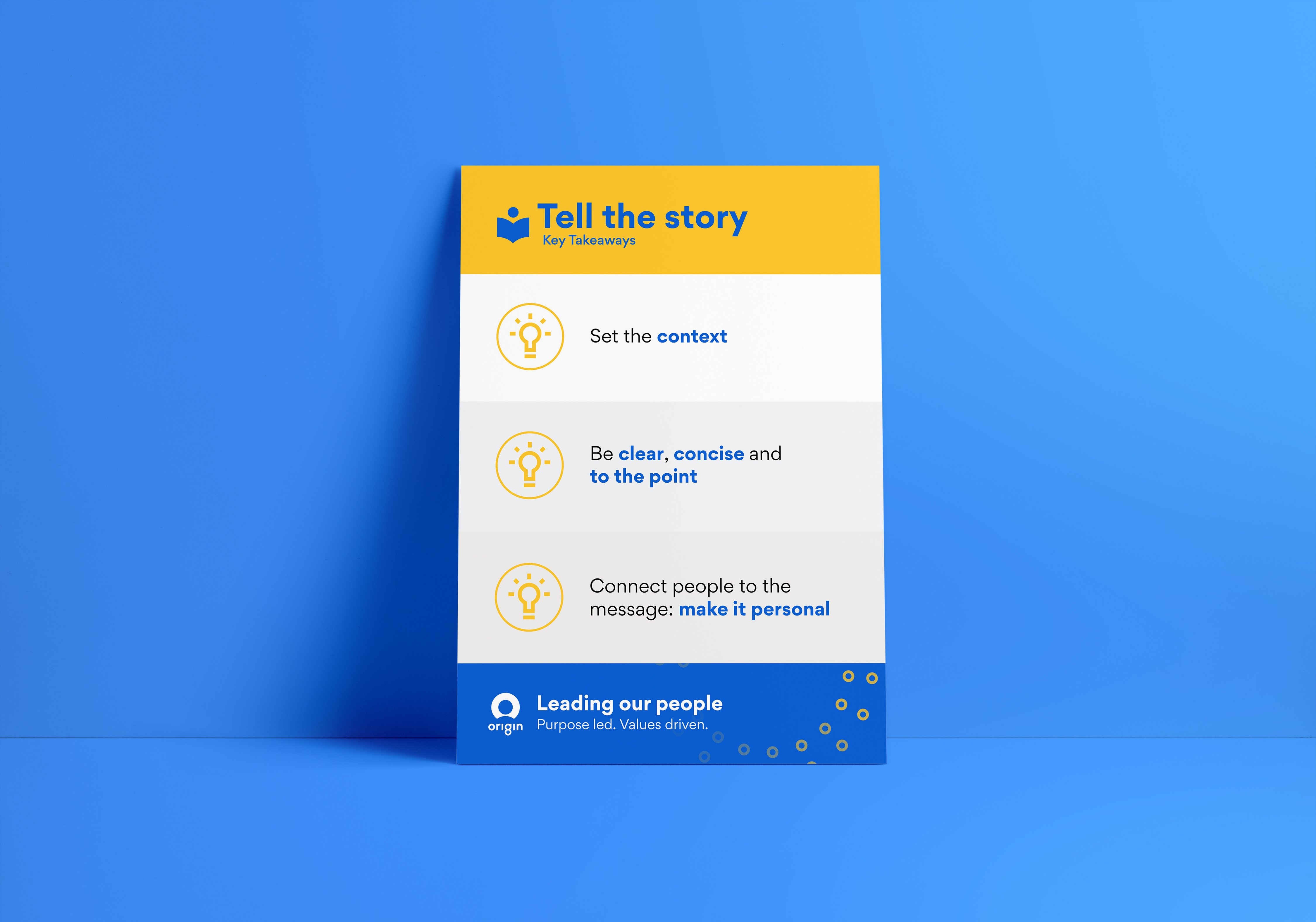 A poster for Origin's Leadership program.