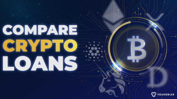 Bitcoin logo with the text saying "compare crypto loans"