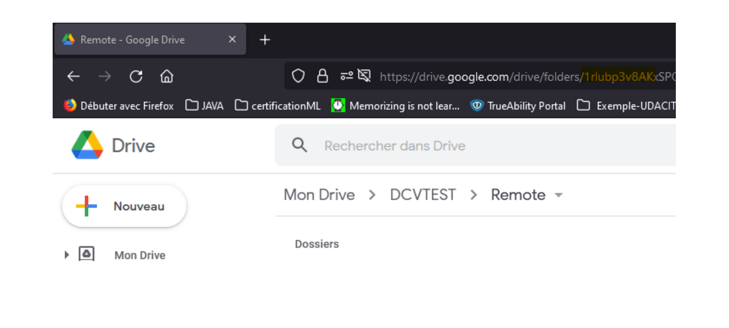 Partie en jaune dans l’URL montrant l’identifiant de sont dossier remote