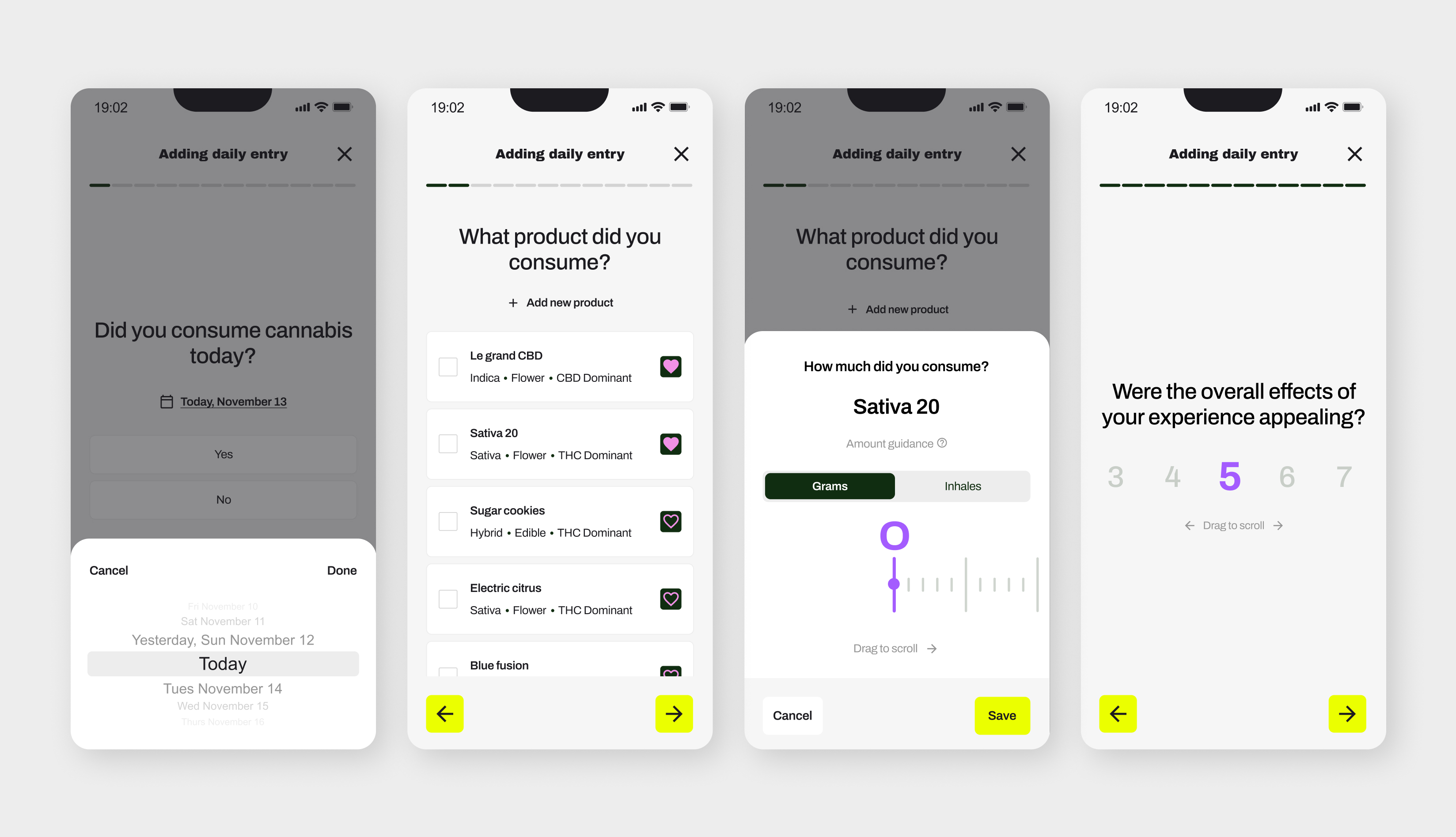 Screenshots from the Tricchome mobile application