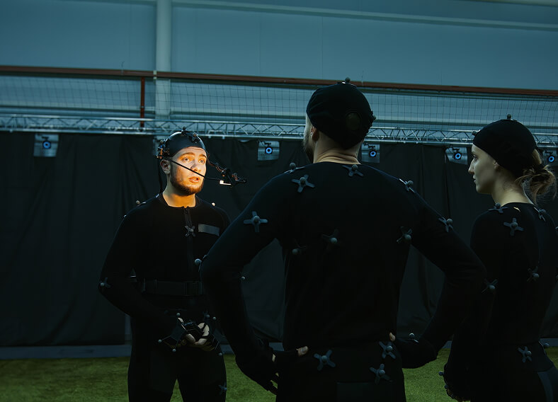 Actors and stunt men working on a movie