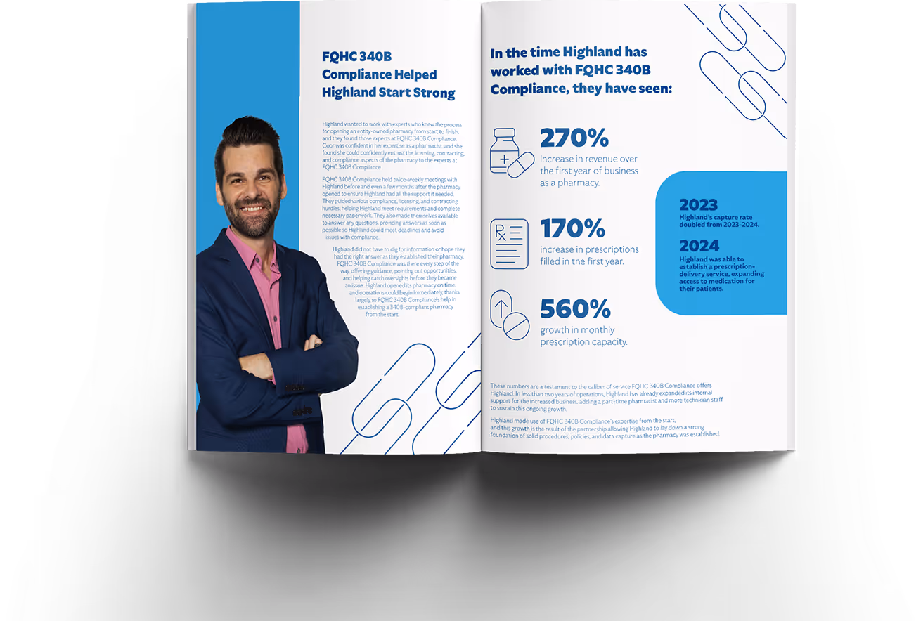 Image of case study for Learn how FQHC 340B Compliance helped increase revenue, prescriptions, and capture rate for a 340B health center.