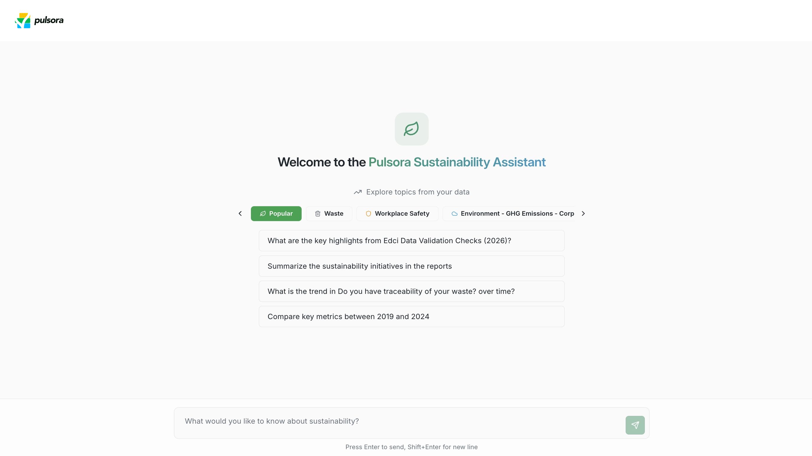 Pulsora Sustainability Assistant: AI answers and insights from sustainability and carbon data
