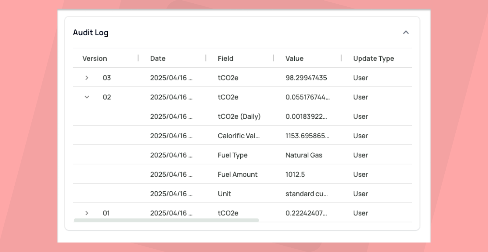 scope 1 carbon calculation audit log
