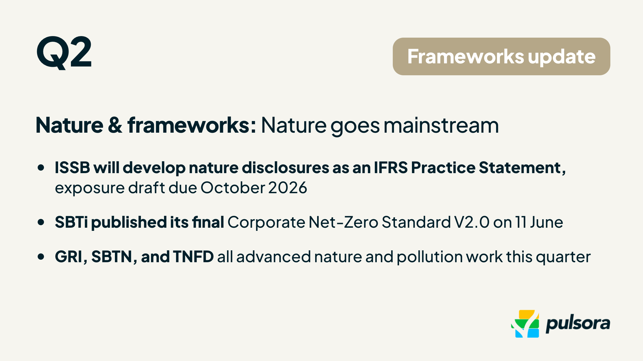 Q2 2026 ESG regulations and frameworks update: Nature and frameworks