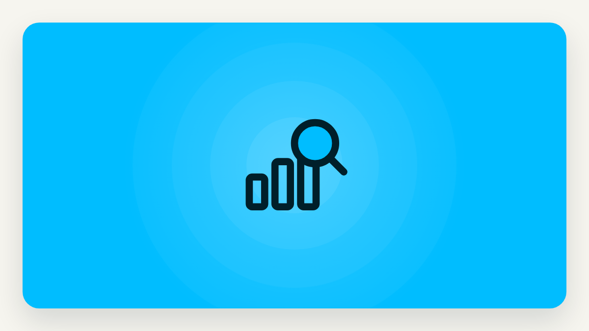 Operational sustainability: a magnifying glass reading a bar chart on a Pulsora blue card.