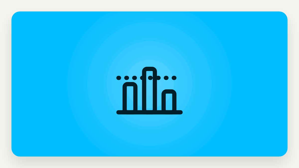 Blue card with a bar chart and a benchmark line, representing peer benchmarking