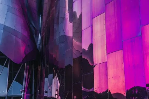 Photo of the exterior of MOPOP, pink and shiny