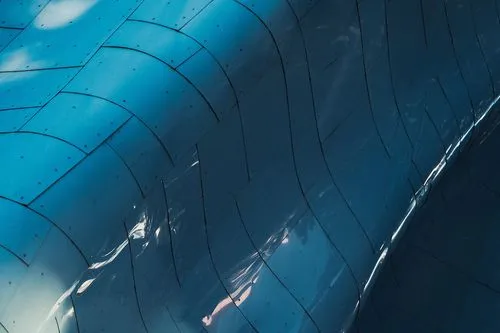 Photo of the exterior of MOPOP, blue panel detail