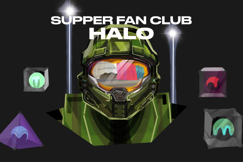 Halo Supper Fan Club. Illustration of Master Chief and geometric objects