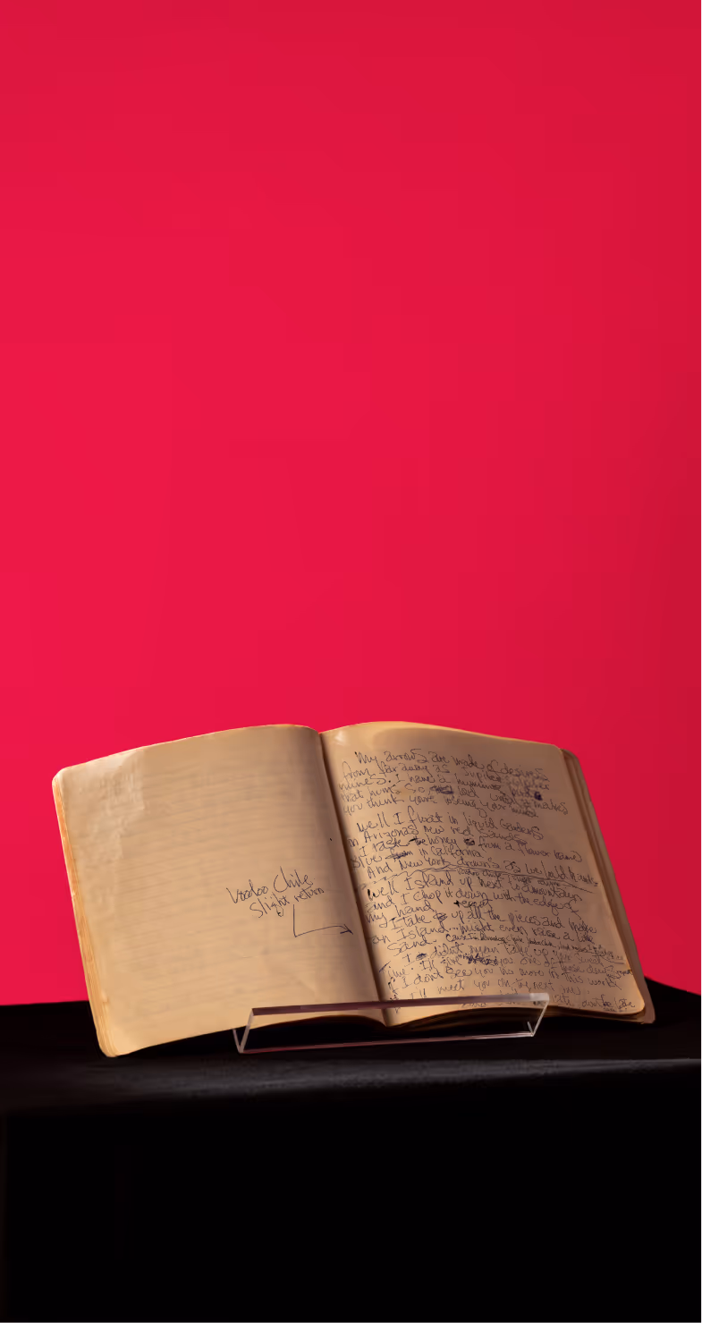 Handwritten Lyrics Notebook, (Including Songs for Electric Ladyland), by Jimi Hendrix, MOPOP Permanent Collection, c. 1968