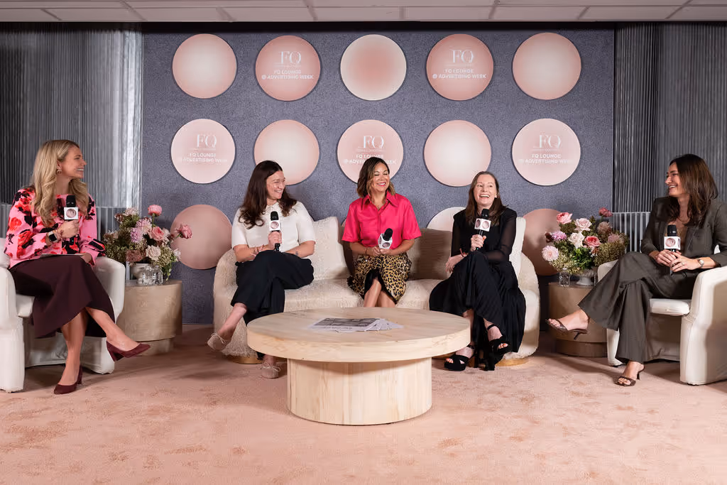 Panelists at the FQ Lounge sit in conversation during Advertising Week,  leadership