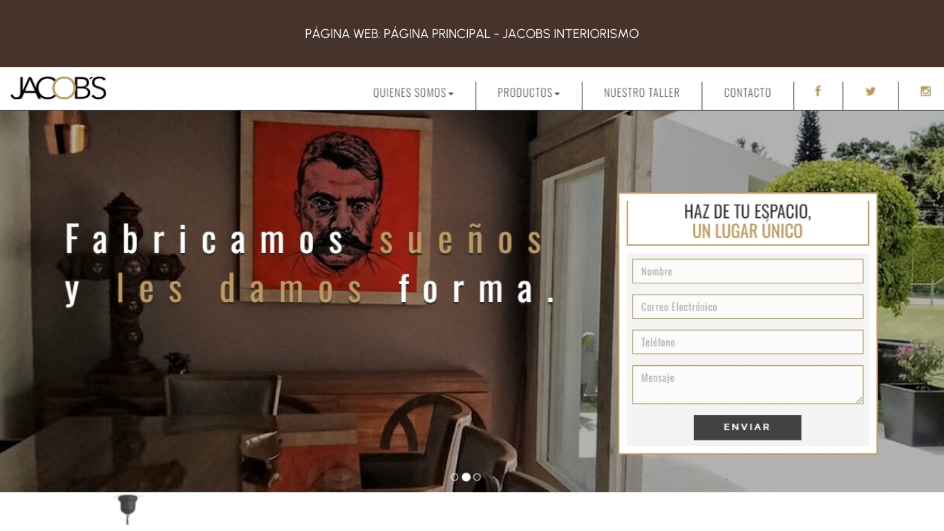 Screenshot de la página web de Jacobs Interiorismo