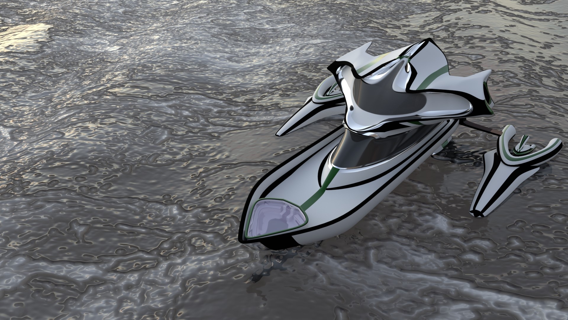 Modelado y renderizado de yate futurista en MAYA.