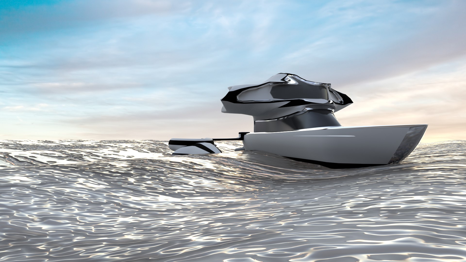 Modelado y renderizado de yate futurista en MAYA.