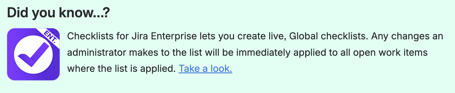 Checklists for Jira Enterprise CTA - Atlassian Marketplace