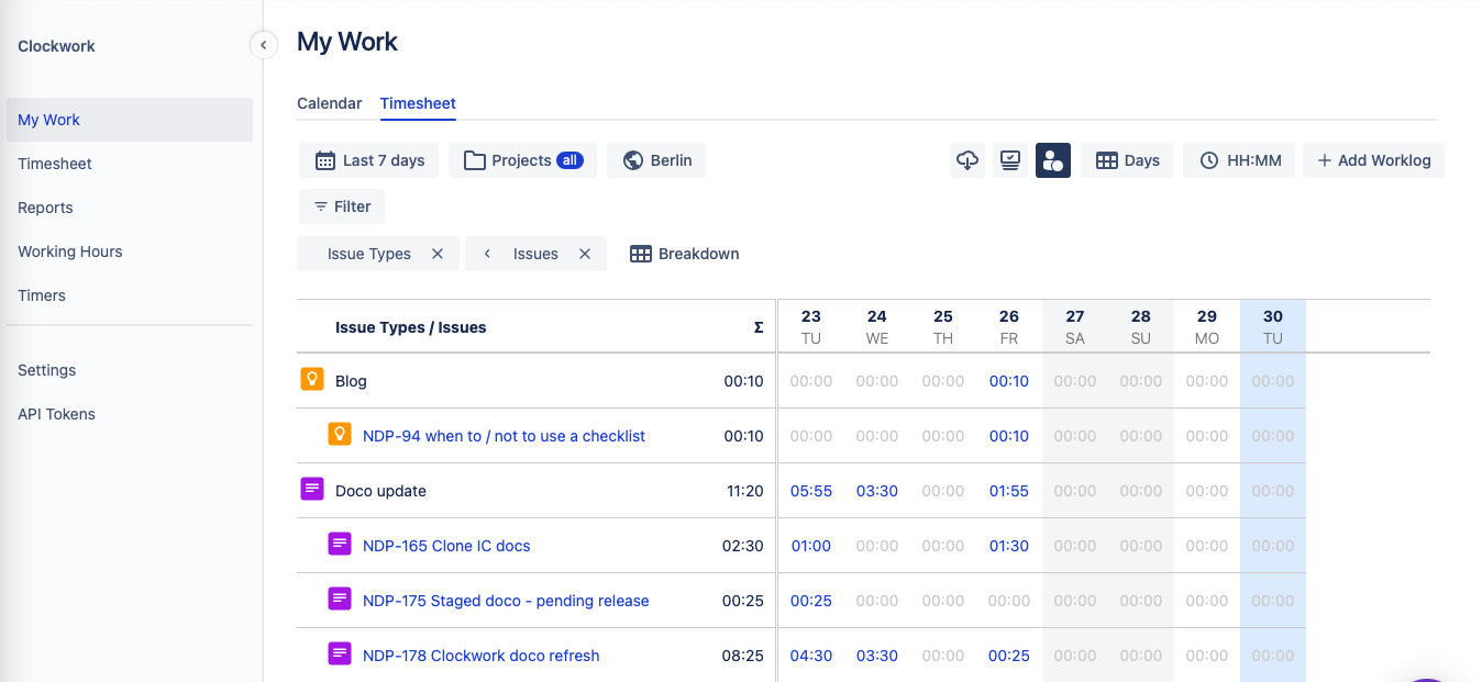 Clockwork Pro for Jira Timesheet