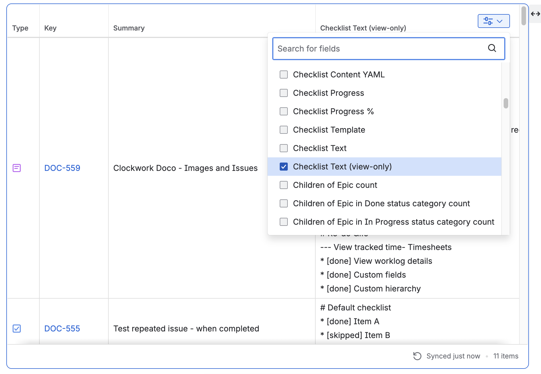 Checklist Text View Only Field