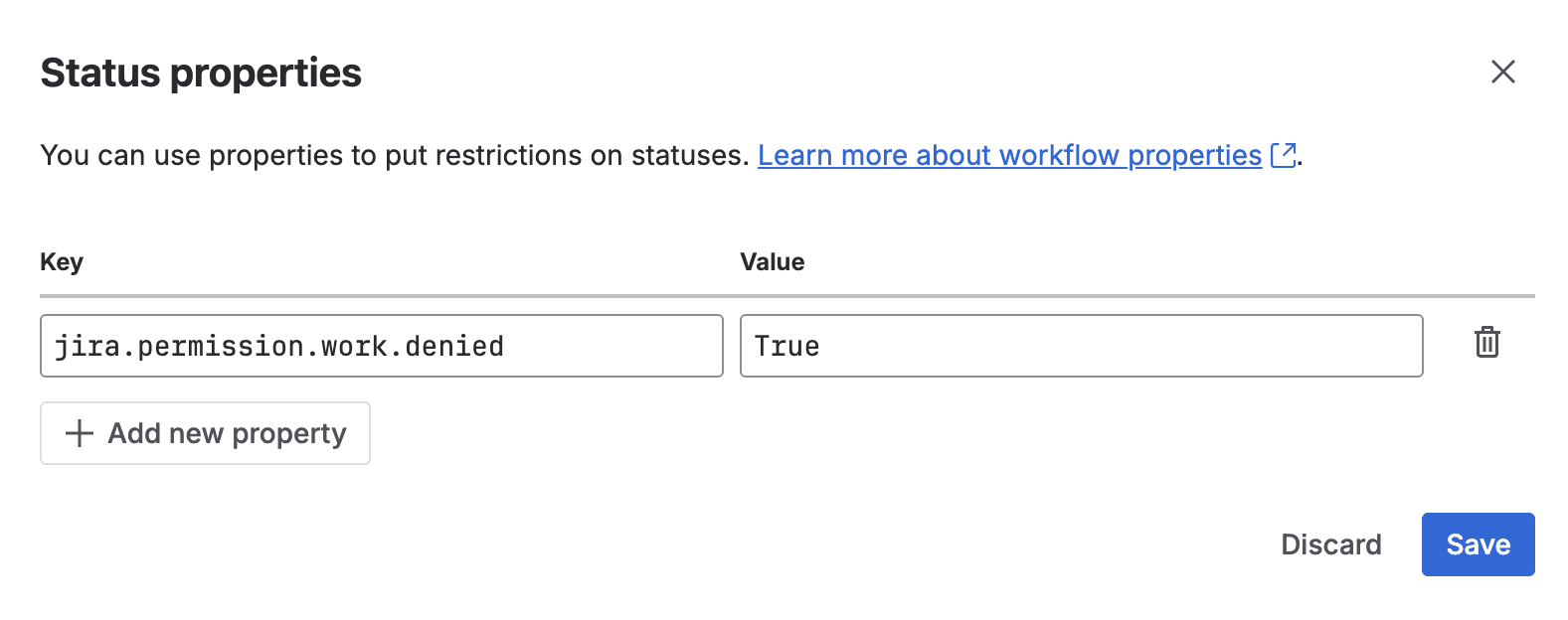Jira status property screenshot