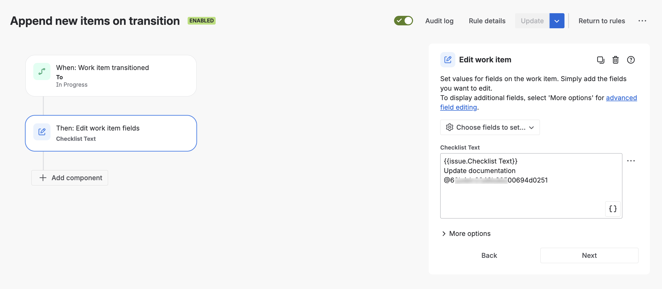 Screenshot of the Jira Automation Rule