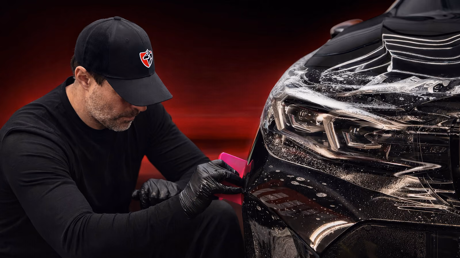 Applying a premium ceramic coating to a car hood at BGI Pro Auto Detailing in Sacramento