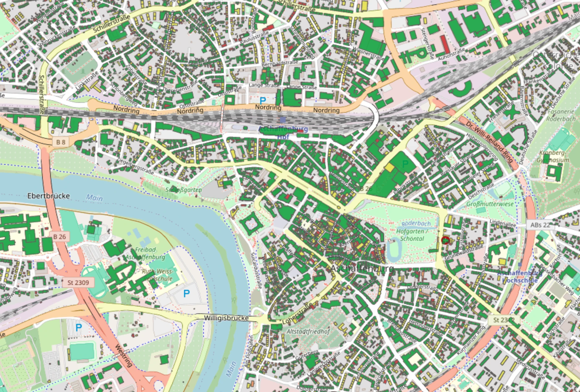 Das Solardachkataster ist eine Karte der Stadt mit eingefärbten Flächen, die das Solarpotenzial repräsentieren.